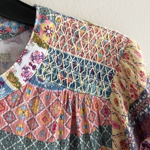 Farmers Market Boho Tunic Top XL Peasant Flowy Colorful Print Casual Keyhole - Picture 3 of 11